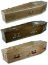 A montage photograph of traditional wooden coffins